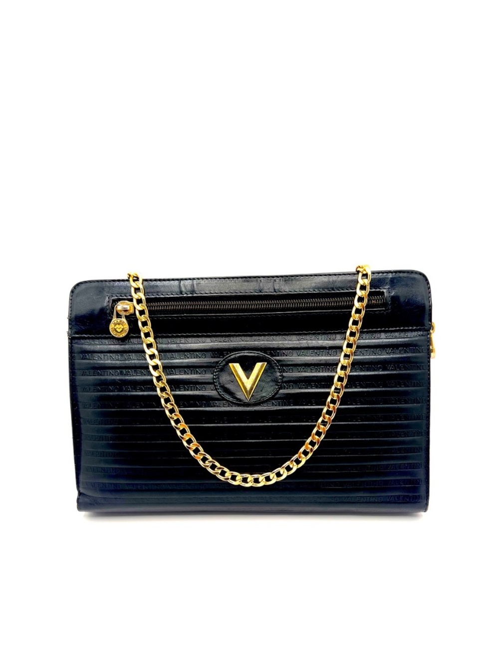 Authentic Valentino Black Leather Clutch Zip Top with Zip Front Pocket